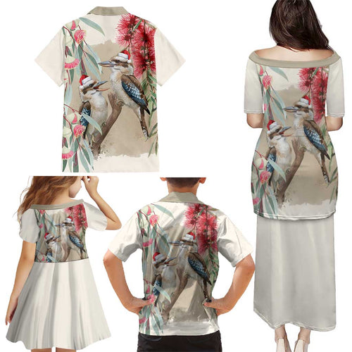 Australia Kookaburra Christmas Family Matching Puletasi and Hawaiian Shirt Bottlebrush Eucalyptus Blossoms Watercolor - Aussie Hoodie