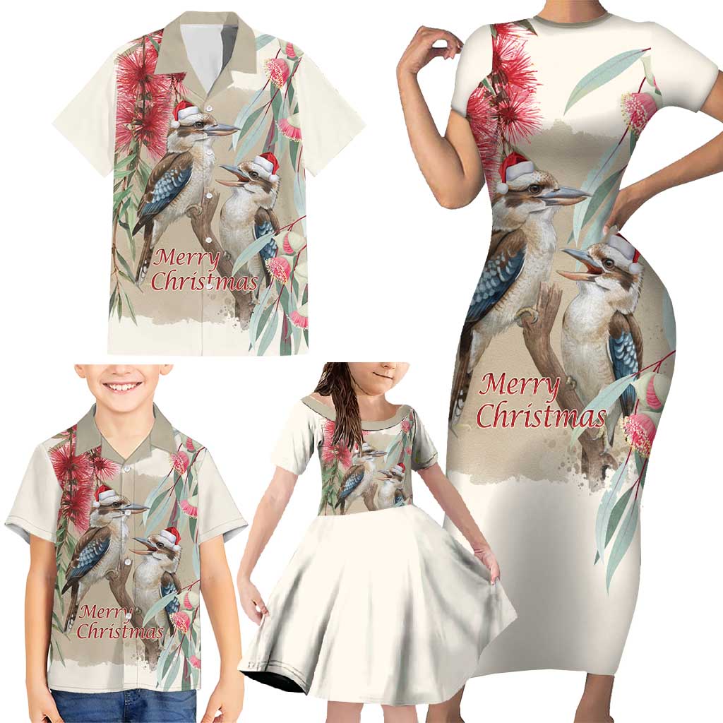 Australia Kookaburra Christmas Family Matching Short Sleeve Bodycon Dress and Hawaiian Shirt Bottlebrush Eucalyptus Blossoms Watercolor - Aussie Hoodie