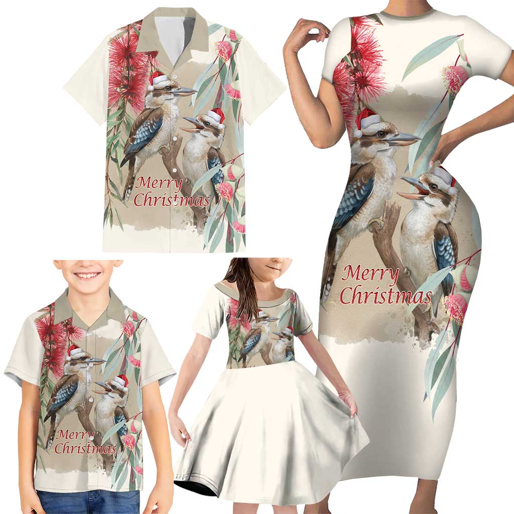 Australia Kookaburra Christmas Family Matching Short Sleeve Bodycon Dress and Hawaiian Shirt Bottlebrush Eucalyptus Blossoms Watercolor - Aussie Hoodie