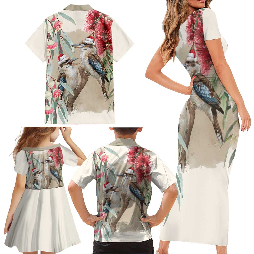 Australia Kookaburra Christmas Family Matching Short Sleeve Bodycon Dress and Hawaiian Shirt Bottlebrush Eucalyptus Blossoms Watercolor - Aussie Hoodie