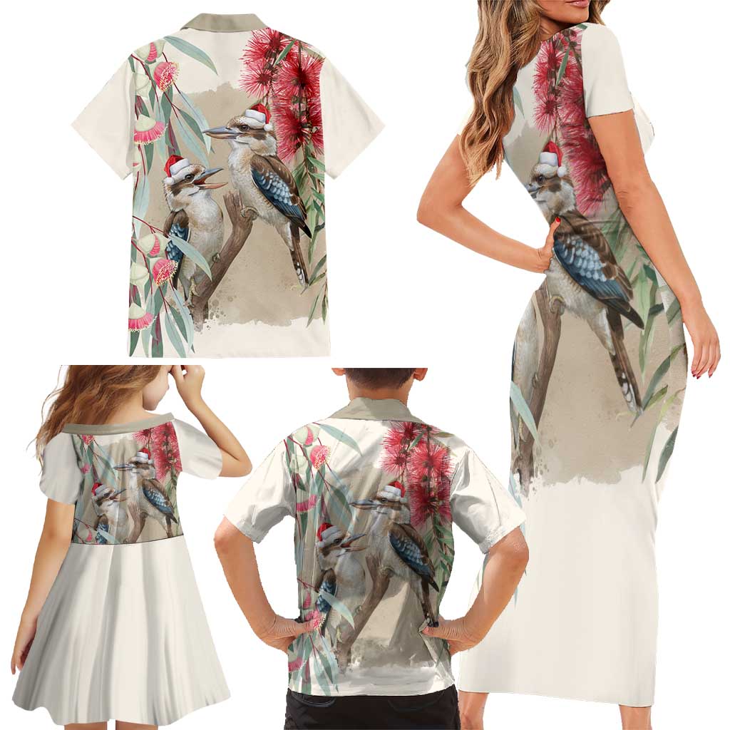 Australia Kookaburra Christmas Family Matching Short Sleeve Bodycon Dress and Hawaiian Shirt Bottlebrush Eucalyptus Blossoms Watercolor - Aussie Hoodie
