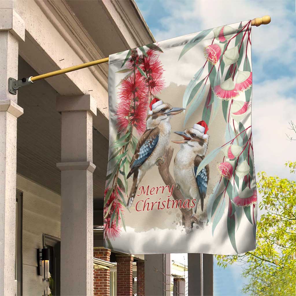 Australia Kookaburra Christmas Garden Flag Bottlebrush Eucalyptus Blossoms Watercolor - Aussie Hoodie