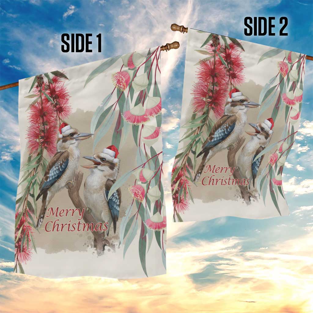 Australia Kookaburra Christmas Garden Flag Bottlebrush Eucalyptus Blossoms Watercolor - Aussie Hoodie