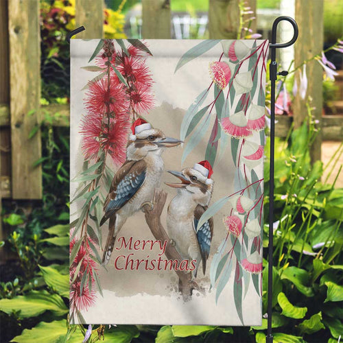 Australia Kookaburra Christmas Garden Flag Bottlebrush Eucalyptus Blossoms Watercolor - Aussie Hoodie