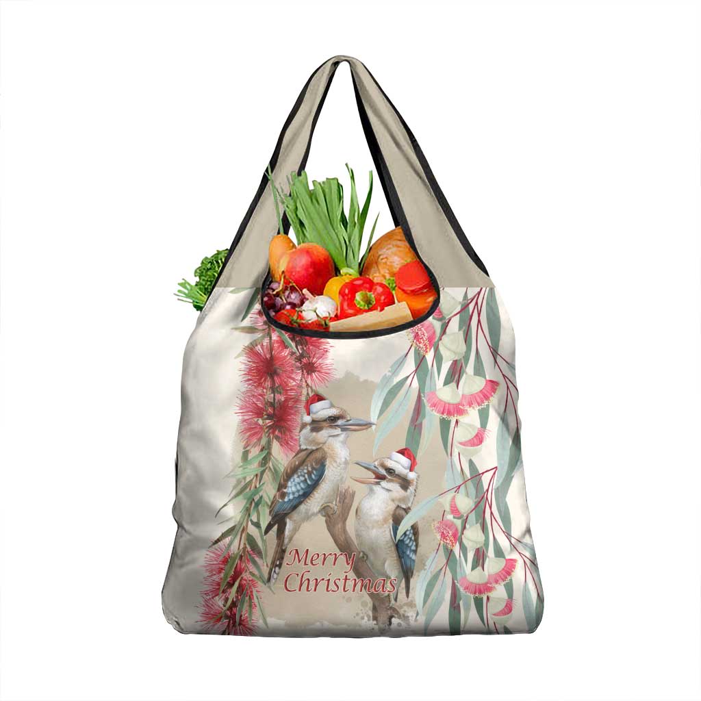 Australia Kookaburra Christmas Grocery Bag Bottlebrush Eucalyptus Blossoms Watercolor - Aussie Hoodie