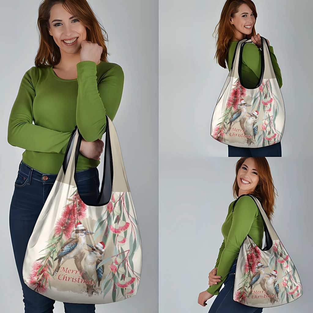 Australia Kookaburra Christmas Grocery Bag Bottlebrush Eucalyptus Blossoms Watercolor - Aussie Hoodie