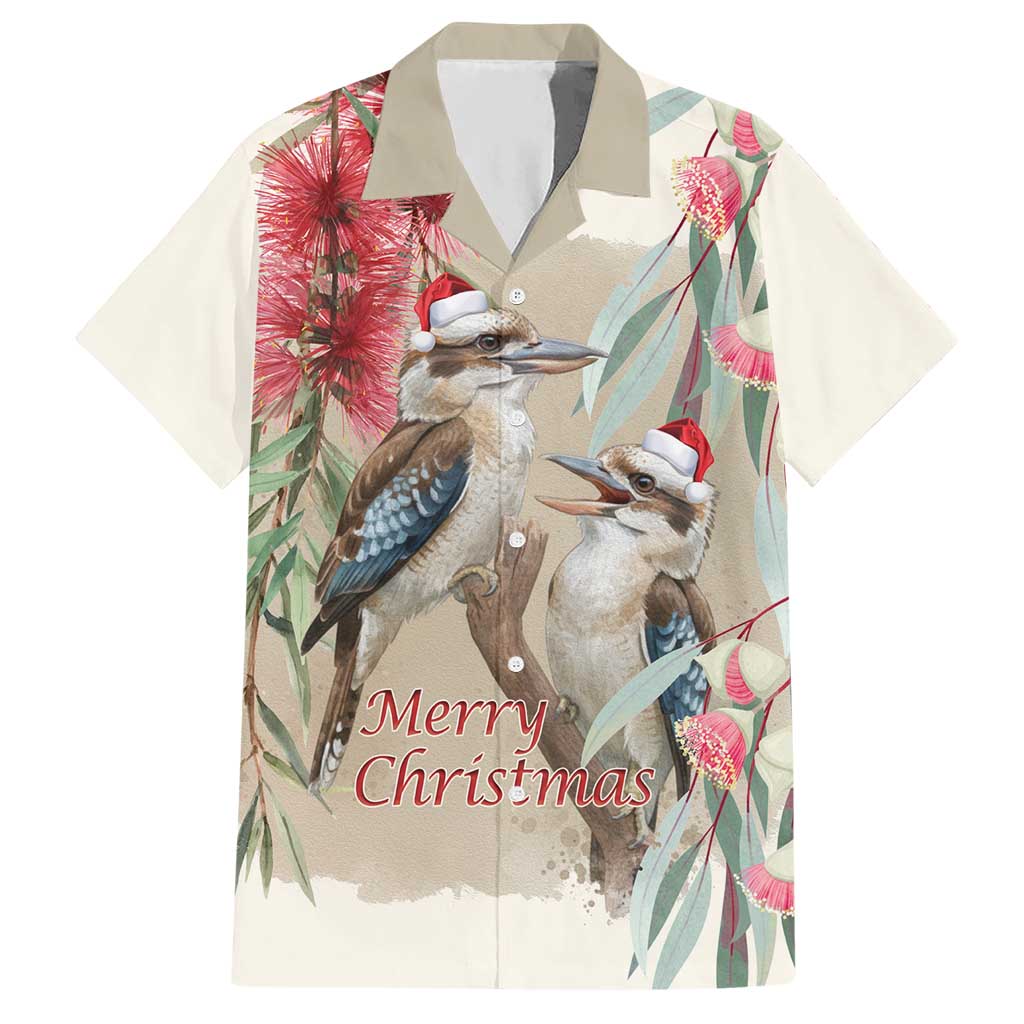 Australia Kookaburra Christmas Hawaiian Shirt Bottlebrush Eucalyptus Blossoms Watercolor - Aussie Hoodie