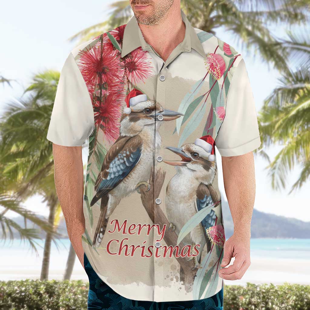 Australia Kookaburra Christmas Hawaiian Shirt Bottlebrush Eucalyptus Blossoms Watercolor - Aussie Hoodie