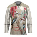 Australia Kookaburra Christmas Hockey Jersey Bottlebrush Eucalyptus Blossoms Watercolor - Aussie Hoodie