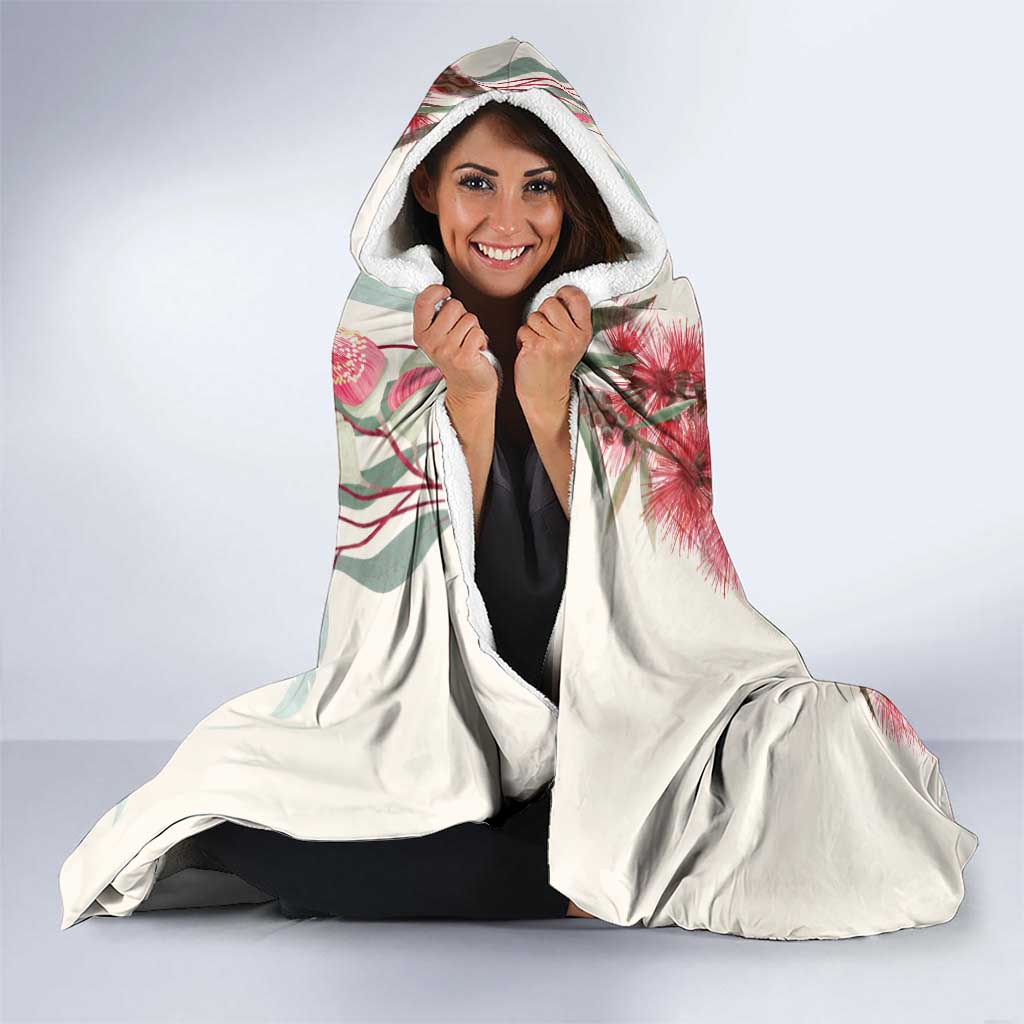 Australia Kookaburra Christmas Hooded Blanket Bottlebrush Eucalyptus Blossoms Watercolor - Aussie Hoodie