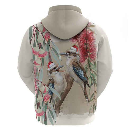 Australia Kookaburra Christmas Hoodie Bottlebrush Eucalyptus Blossoms Watercolor - Aussie Hoodie
