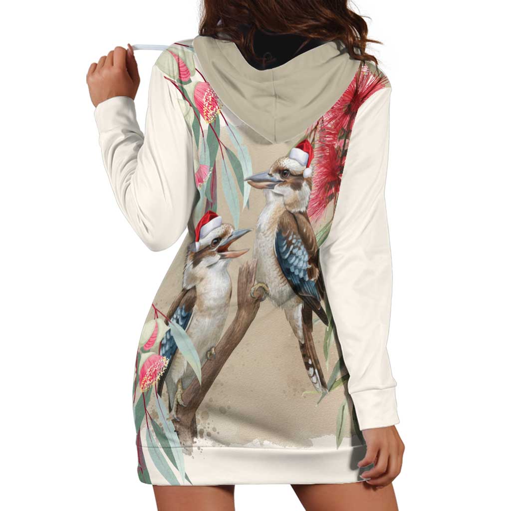 Australia Kookaburra Christmas Hoodie Dress Bottlebrush Eucalyptus Blossoms Watercolor - Aussie Hoodie