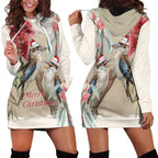Australia Kookaburra Christmas Hoodie Dress Bottlebrush Eucalyptus Blossoms Watercolor - Aussie Hoodie