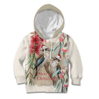 Australia Kookaburra Christmas Kid Hoodie Bottlebrush Eucalyptus Blossoms Watercolor - Aussie Hoodie