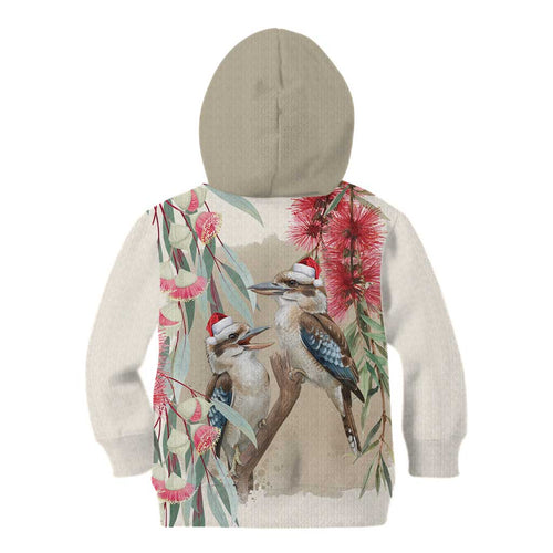 Australia Kookaburra Christmas Kid Hoodie Bottlebrush Eucalyptus Blossoms Watercolor - Aussie Hoodie