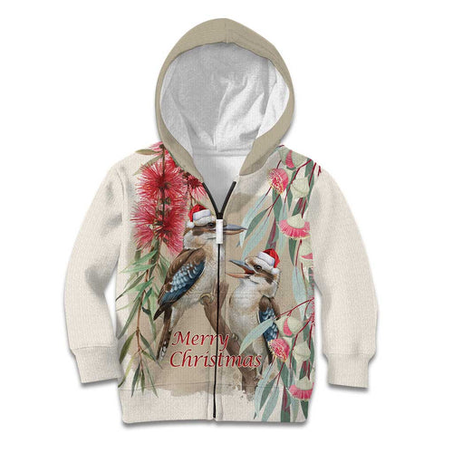 Australia Kookaburra Christmas Kid Hoodie Bottlebrush Eucalyptus Blossoms Watercolor - Aussie Hoodie