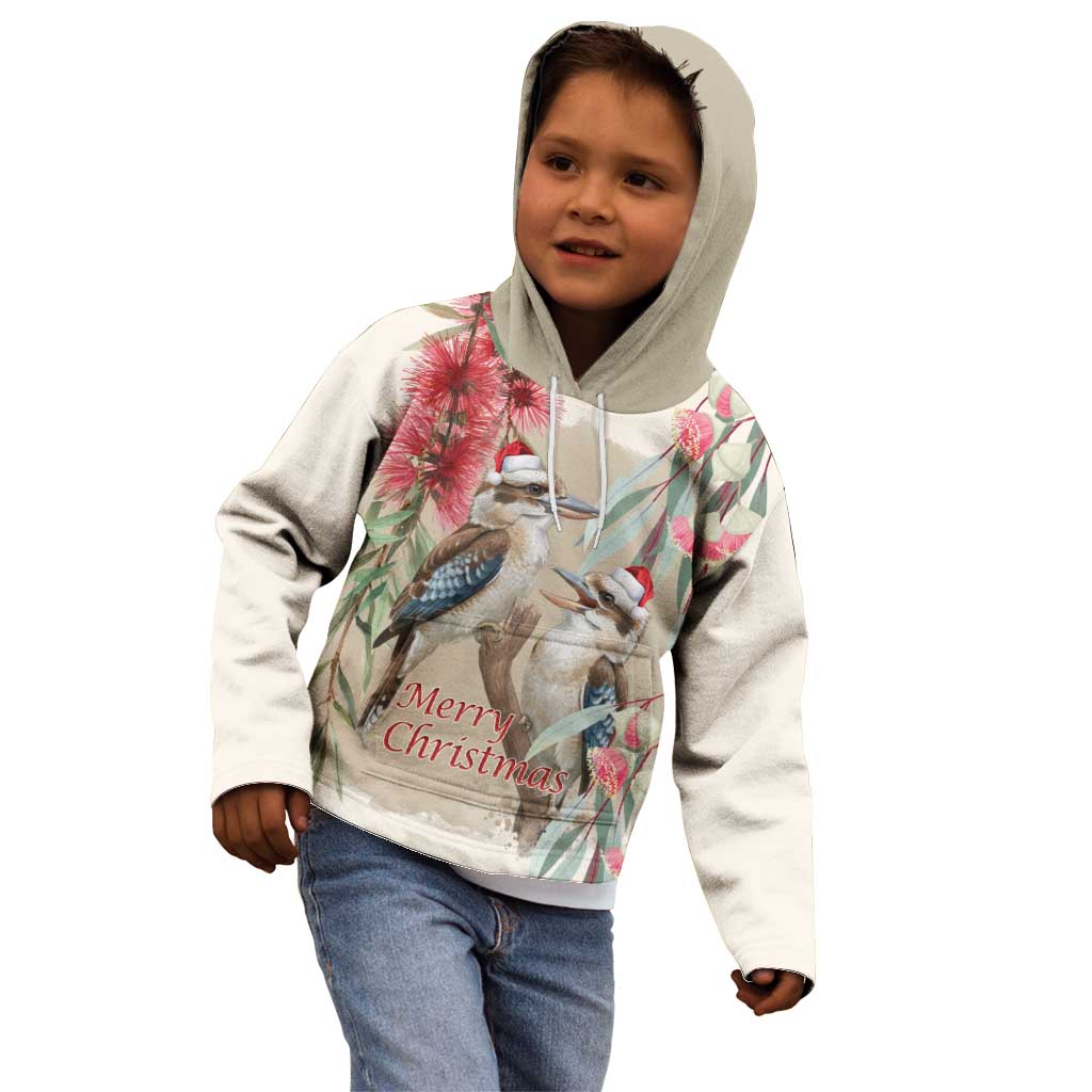 Australia Kookaburra Christmas Kid Hoodie Bottlebrush Eucalyptus Blossoms Watercolor - Aussie Hoodie