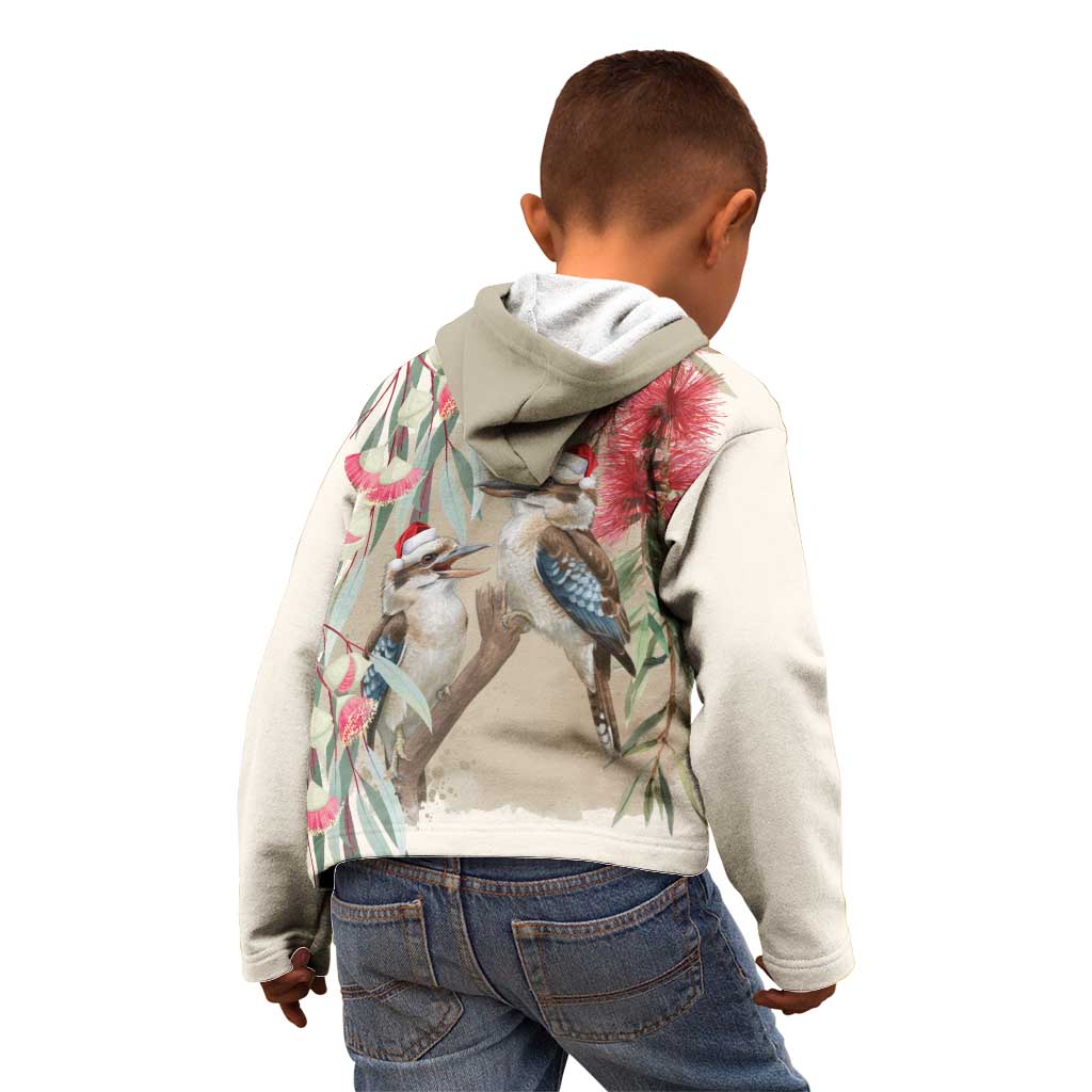 Australia Kookaburra Christmas Kid Hoodie Bottlebrush Eucalyptus Blossoms Watercolor - Aussie Hoodie