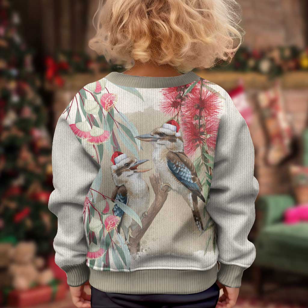 Australia Kookaburra Christmas Kid Ugly Christmas Sweater Bottlebrush Eucalyptus Blossoms Watercolor - Aussie Hoodie