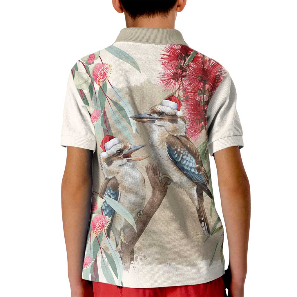 Australia Kookaburra Christmas Kid Polo Shirt Bottlebrush Eucalyptus Blossoms Watercolor - Aussie Hoodie