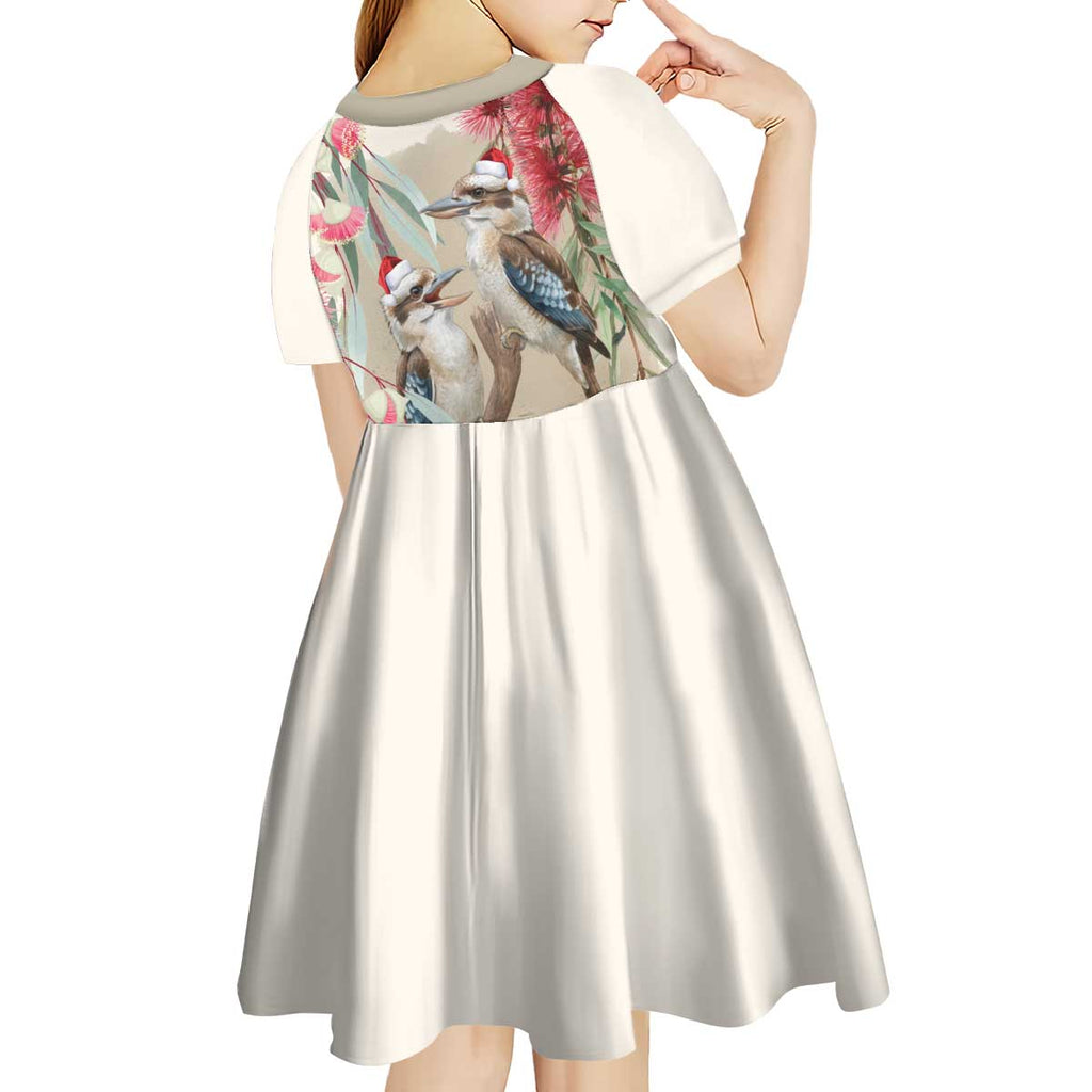Australia Kookaburra Christmas Kid Short Sleeve Dress Bottlebrush Eucalyptus Blossoms Watercolor - Aussie Hoodie