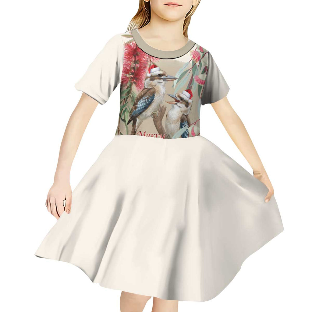 Australia Kookaburra Christmas Kid Short Sleeve Dress Bottlebrush Eucalyptus Blossoms Watercolor - Aussie Hoodie