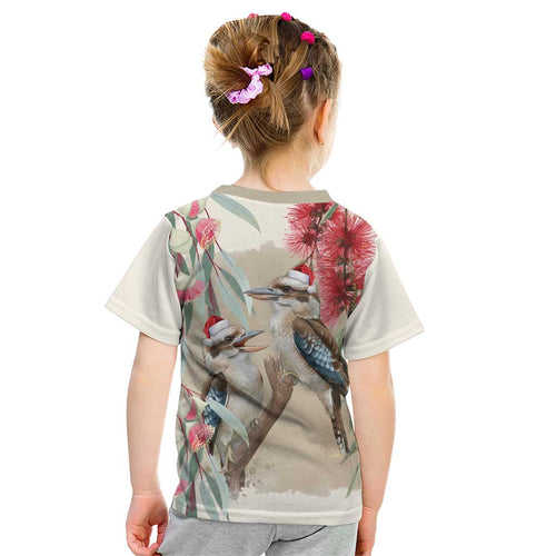 Australia Kookaburra Christmas Kid T Shirt Bottlebrush Eucalyptus Blossoms Watercolor - Aussie Hoodie