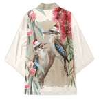 Australia Kookaburra Christmas Kimono Bottlebrush Eucalyptus Blossoms Watercolor - Aussie Hoodie