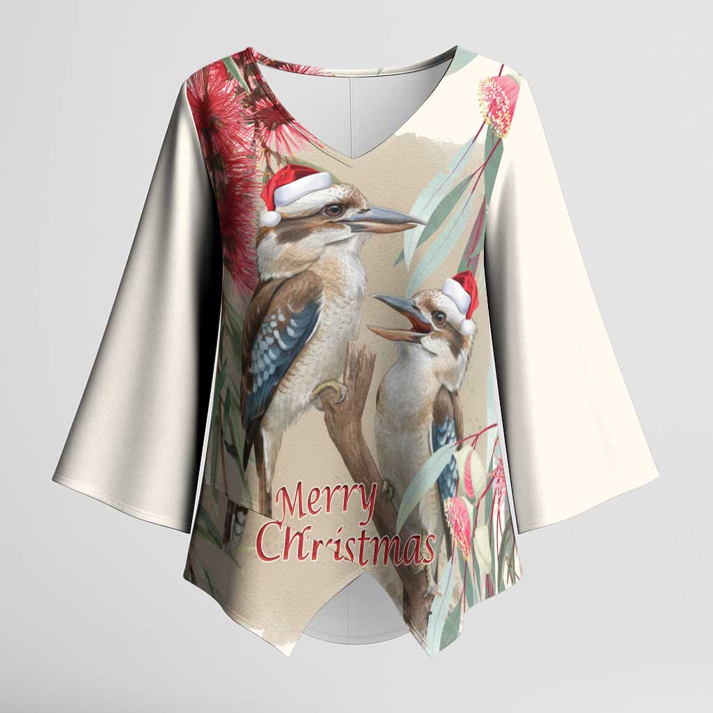 Australia Kookaburra Christmas Kimono Sleeve Blouse Bottlebrush Eucalyptus Blossoms Watercolor - Aussie Hoodie