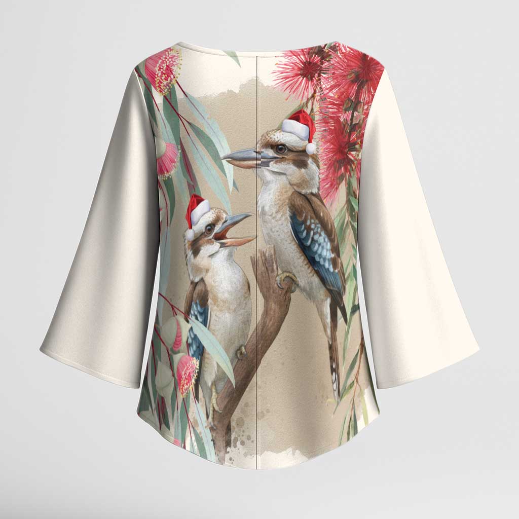 Australia Kookaburra Christmas Kimono Sleeve Blouse Bottlebrush Eucalyptus Blossoms Watercolor - Aussie Hoodie