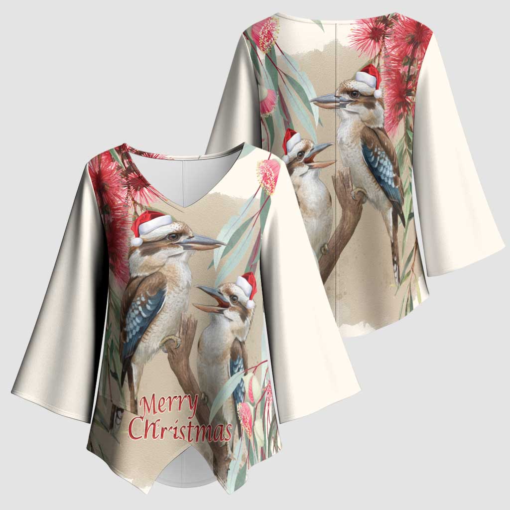 Australia Kookaburra Christmas Kimono Sleeve Blouse Bottlebrush Eucalyptus Blossoms Watercolor - Aussie Hoodie