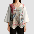Australia Kookaburra Christmas Kimono Sleeve Blouse Bottlebrush Eucalyptus Blossoms Watercolor - Aussie Hoodie