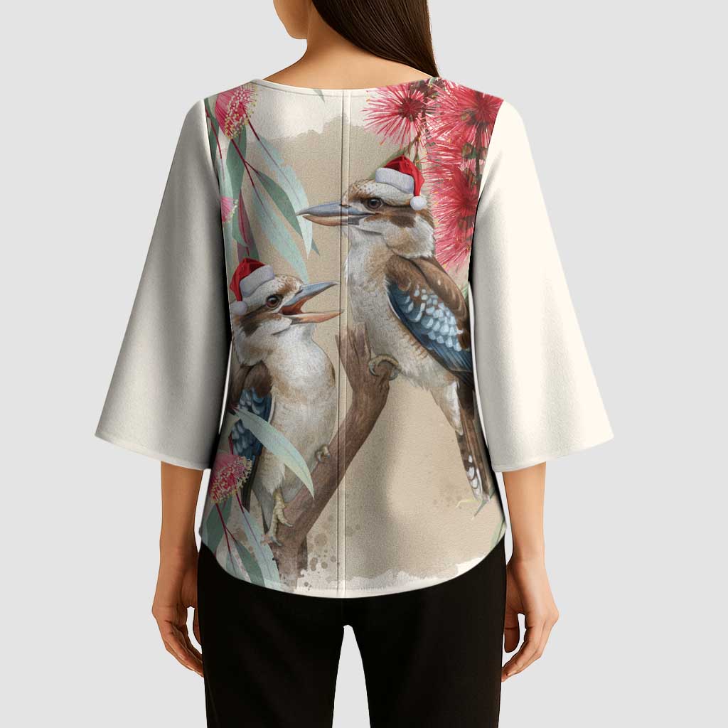 Australia Kookaburra Christmas Kimono Sleeve Blouse Bottlebrush Eucalyptus Blossoms Watercolor - Aussie Hoodie