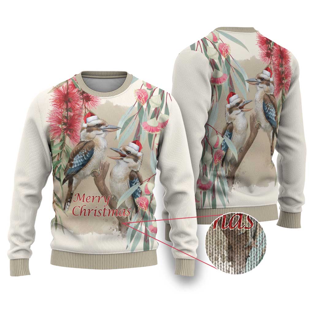 Australia Kookaburra Christmas Ugly Christmas Sweater Bottlebrush Eucalyptus Blossoms Watercolor - Aussie Hoodie