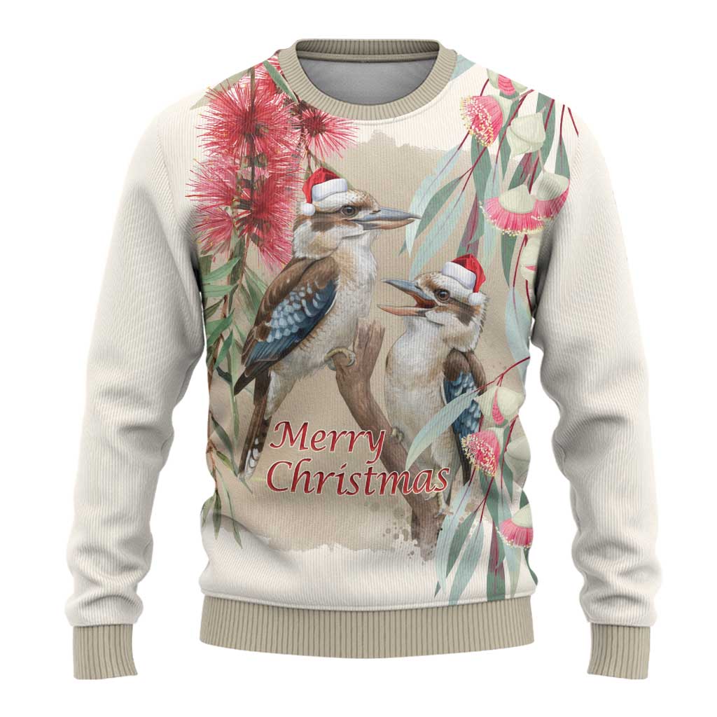 Australia Kookaburra Christmas Ugly Christmas Sweater Bottlebrush Eucalyptus Blossoms Watercolor - Aussie Hoodie