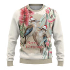 Australia Kookaburra Christmas Ugly Christmas Sweater Bottlebrush Eucalyptus Blossoms Watercolor - Aussie Hoodie