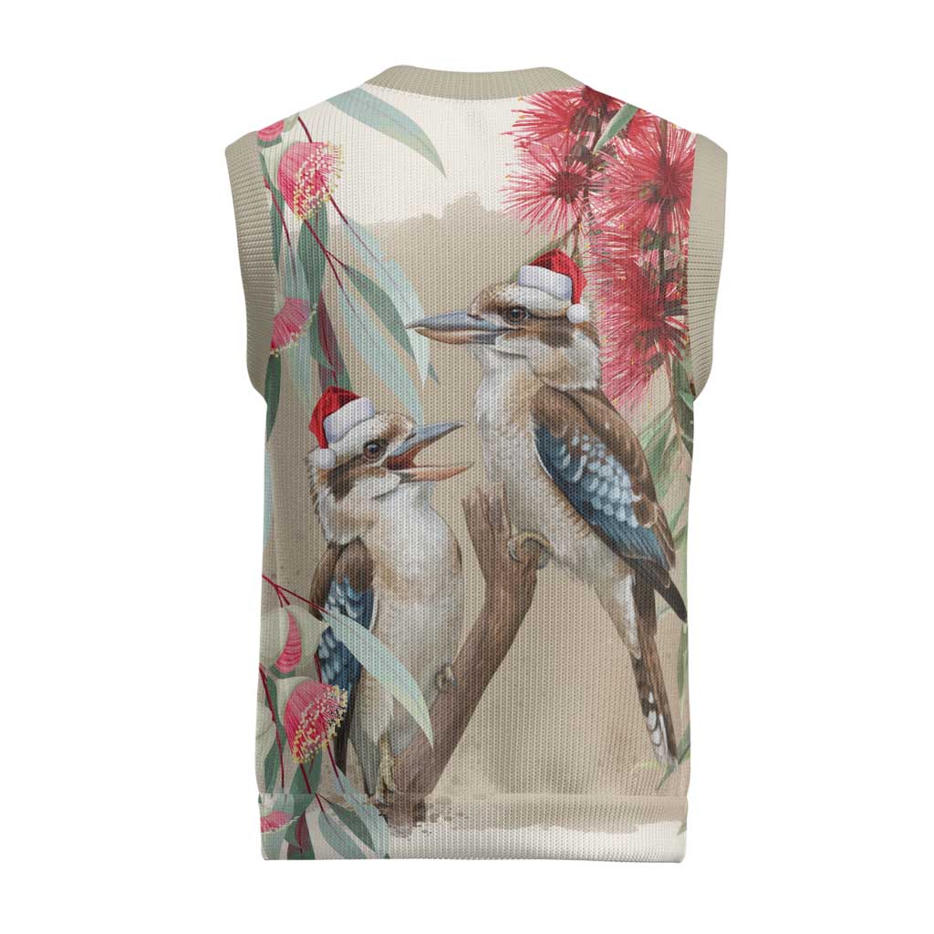 Australia Kookaburra Christmas Knitted V-Neck Vest Bottlebrush Eucalyptus Blossoms Watercolor - Aussie Hoodie