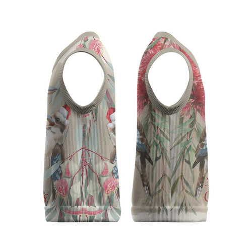 Australia Kookaburra Christmas Knitted V-Neck Vest Bottlebrush Eucalyptus Blossoms Watercolor - Aussie Hoodie