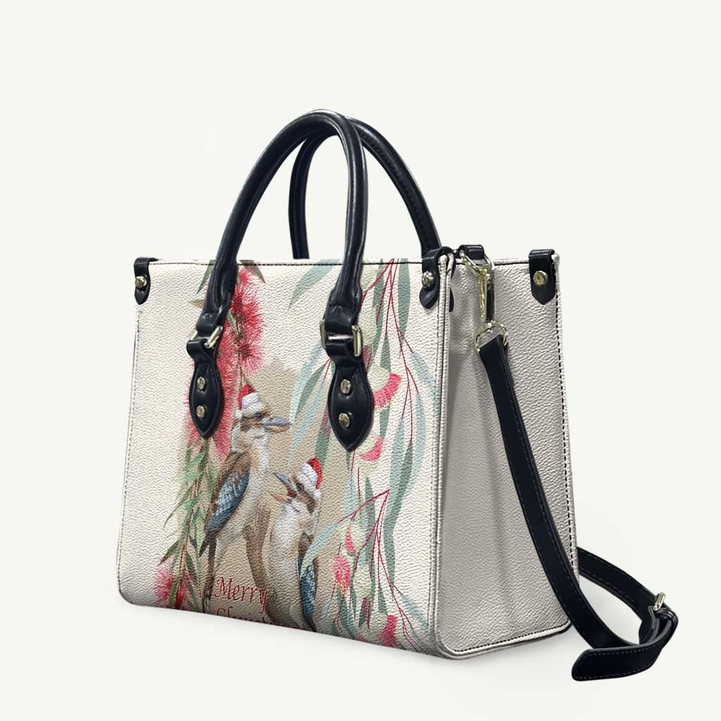 Australia Kookaburra Christmas Leather Bag Bottlebrush Eucalyptus Blossoms Watercolor - Aussie Hoodie