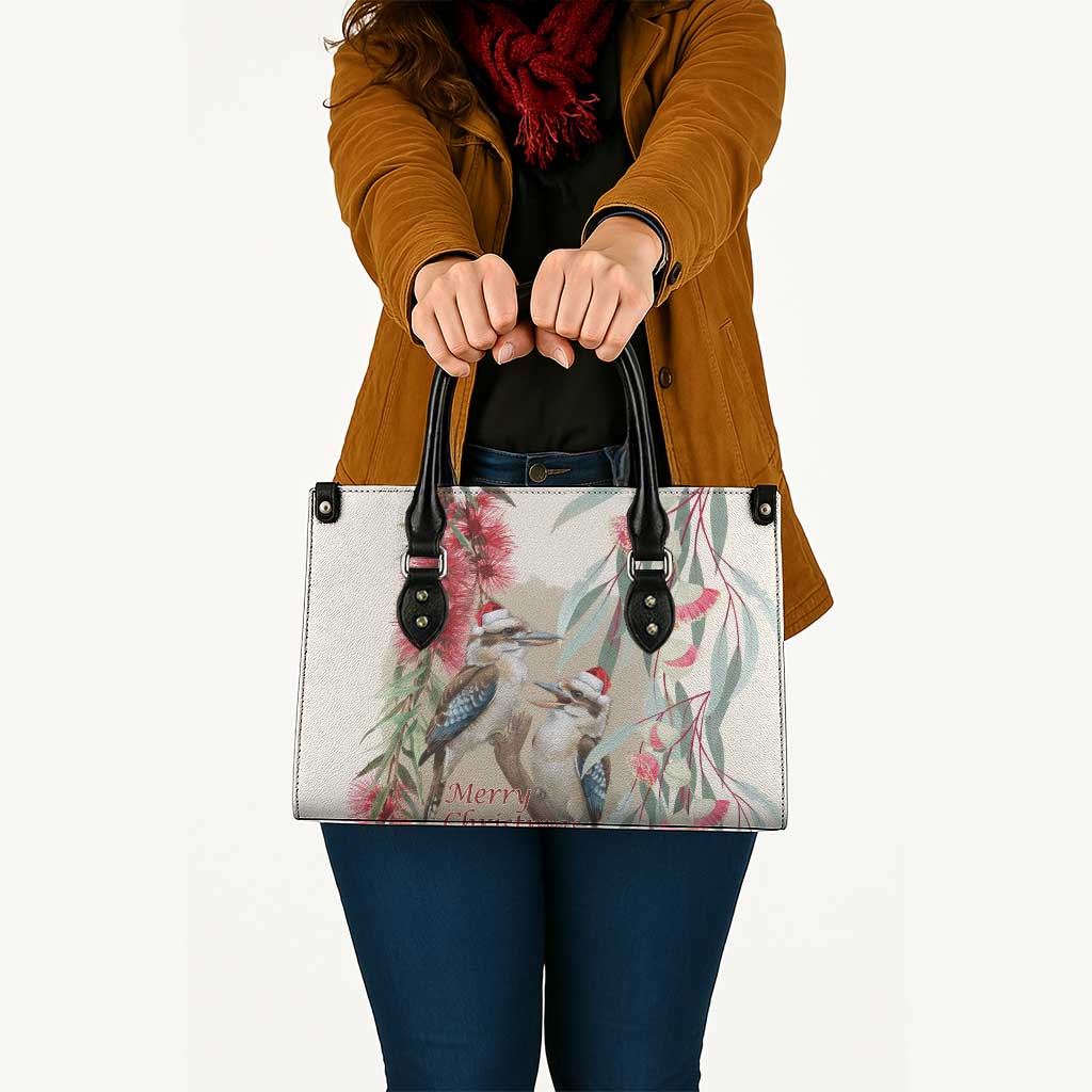 Australia Kookaburra Christmas Leather Bag Bottlebrush Eucalyptus Blossoms Watercolor - Aussie Hoodie