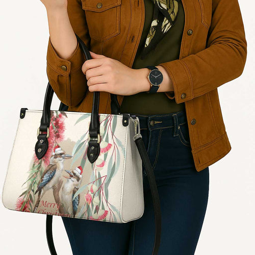 Australia Kookaburra Christmas Leather Bag Bottlebrush Eucalyptus Blossoms Watercolor - Aussie Hoodie