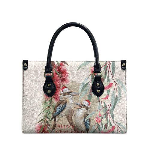 Australia Kookaburra Christmas Leather Bag Bottlebrush Eucalyptus Blossoms Watercolor - Aussie Hoodie