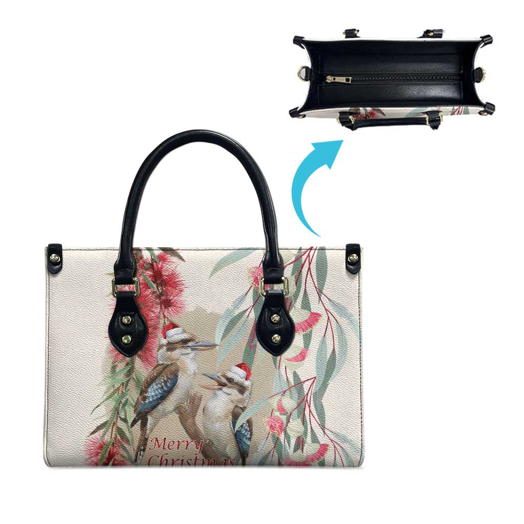 Australia Kookaburra Christmas Leather Bag Bottlebrush Eucalyptus Blossoms Watercolor - Aussie Hoodie
