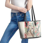 Australia Kookaburra Christmas Leather Tote Bag Bottlebrush Eucalyptus Blossoms Watercolor - Aussie Hoodie