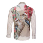 Australia Kookaburra Christmas Long Sleeve Button Shirt Bottlebrush Eucalyptus Blossoms Watercolor - Aussie Hoodie