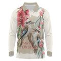 Australia Kookaburra Christmas Long Sleeve Polo Shirt Bottlebrush Eucalyptus Blossoms Watercolor - Aussie Hoodie