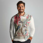 Australia Kookaburra Christmas Long Sleeve Polo Shirt Bottlebrush Eucalyptus Blossoms Watercolor - Aussie Hoodie