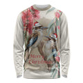 Australia Kookaburra Christmas Long Sleeve Shirt Bottlebrush Eucalyptus Blossoms Watercolor - Aussie Hoodie