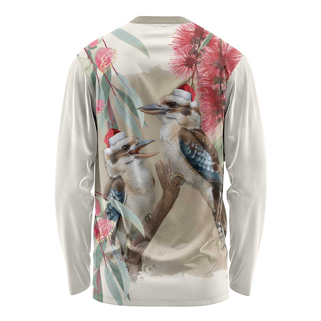 Australia Kookaburra Christmas Long Sleeve Shirt Bottlebrush Eucalyptus Blossoms Watercolor - Aussie Hoodie