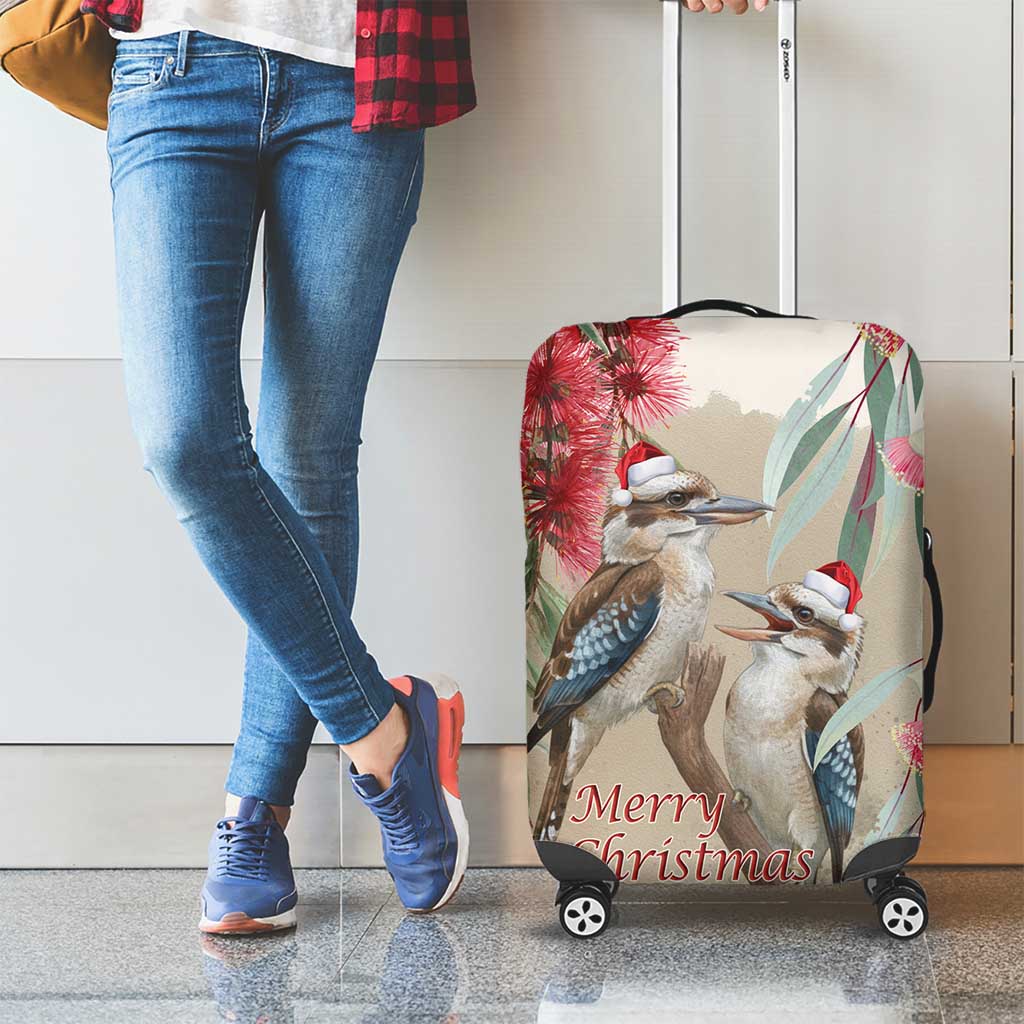 Australia Kookaburra Christmas Luggage Cover Bottlebrush Eucalyptus Blossoms Watercolor - Aussie Hoodie